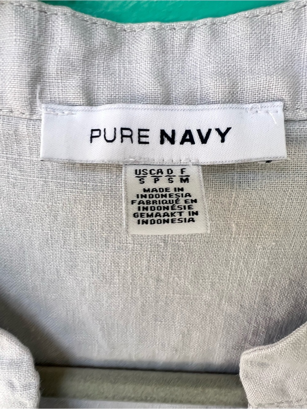 Pure Navy 100% Linen Utility Shirt Dress Gray Short Sleeve Size SMALL - Picture 4 of 5